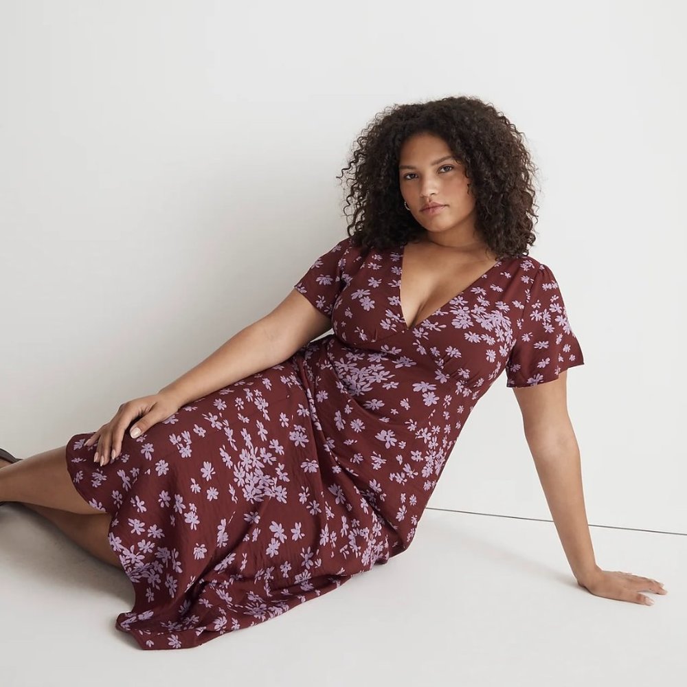 Madewell V-Neck Flutter-Sleeve Midi Dress in Cabernet